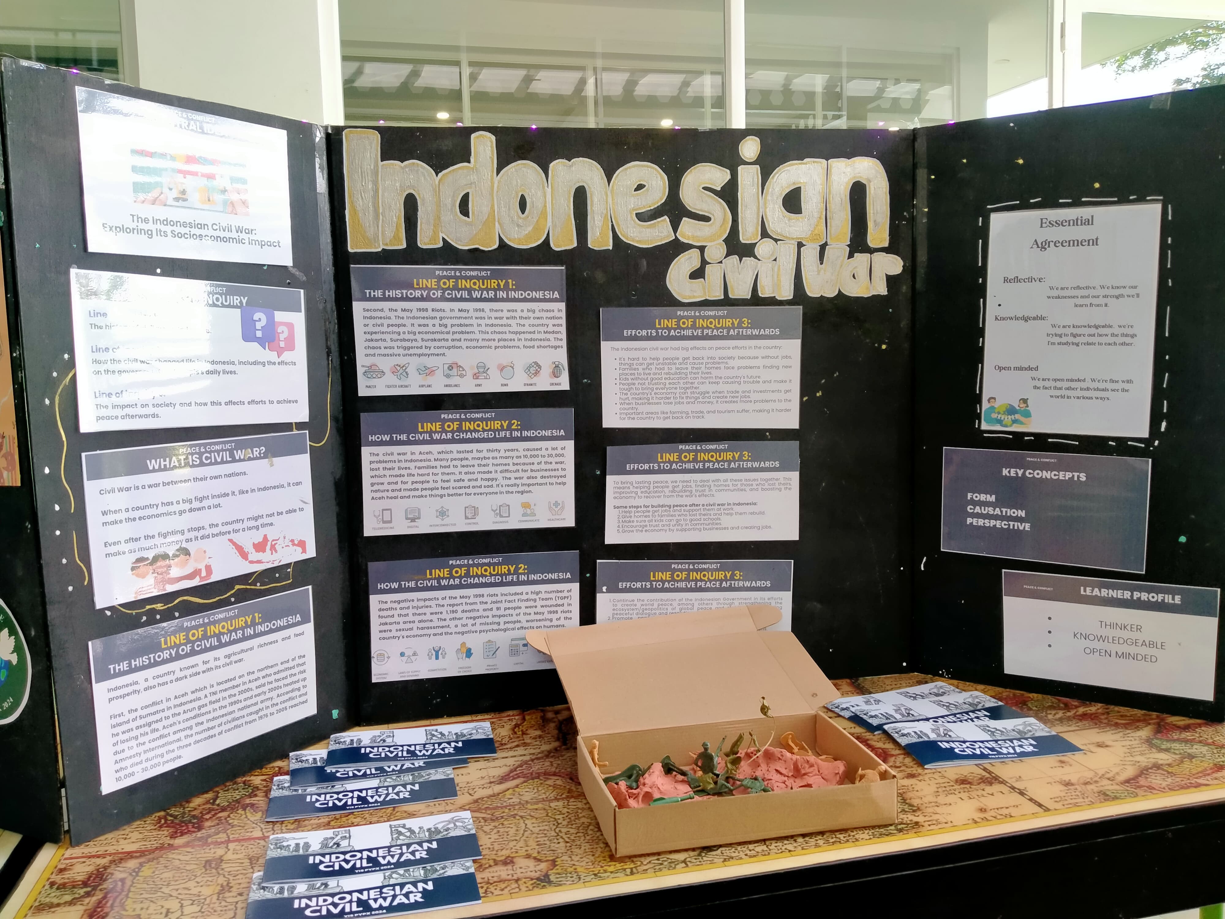 Kelompok 3: Indonesian Civil War (Peace and Conflict Group) Kelompok 3 mengangkat pembahasan tentang perang saudara indonesia. Mengeksplorasi dampak sosial ekonomi terhadap masyarakat akibat adanya perang saudara di Indonesia. Perang saudara memiliki dampak yang sangat besar dan seringkali menghancurkan bagi negara yang mengalaminya. Seperti hancurnya fasilitas umum, aktivitas ekonomi, industri dan pertanian yang terganggu, hingga penurunan investasi. Kelompok 3 menyorot perang saudara yang pernah terjadi di Indonesia, tepatnya di Aceh. Mereka juga menyampaikan bagaimana dampak perang saudara membawa nasib bangsa Indonesia. Kelompok 4: Wildlife Community Group Mengangkat pembahasan tentang upaya konservasi satwa liar memainkan peran penting dalam mendukung keanekaragaman hayati planet kita. Tahu sendiri kan, satwa liar Indonesia banyak diburu, bahkan yang langka dan dilindungi pun tidak luput dari upaya dipunahkan. Pembahasan yang cukup penting dan keren, kelompok 4 mengajak peserta pameran untuk peduli dan memahami kasus penyiksaan satwa liar di Indonesia. Mereka juga membahas bagaimana seharusnya komunitas dan masyarakat bersikap agar satwa liar Indonesia tetap lestari. Tidak hanya siswa tingkat 5 & 6 saja yang mempresentasikan hasil belajar mereka, namun mulai dari siswa tingkat preschool hingga tingkat 4 juga turut menyampaikan hasil belajarnya. Ada yang mempraktikkan simulasi bencana alam, lalu dijelaskan di depan teman-temannya. Pada pameran ini, peserta yang hadir sepeti guru, orang tua, bahkan sesama siswa, dibolehkan bertanya terkait topik yang diangkat setiap kelompok. Metode belajar seperti ini sangat bagus untuk mengasah komunikasi, pemahaman, tanggungjawab, pemikiran kritis dan koordinasi. Metode belajar yang eksperimental seperti ini memungkinkan siswa untuk mendapatkan ilmu dan pembelajaran yang banyak dan akan tertanam dalam diri mereka. Karena para siswa memperoleh pengetahuan dan keterampilan melalui pengalaman langsung dan refleksi. Yogyakarta Independent School, Membina Siswa untuk Aktif dan Terlibat dengan Dunia Sekitar Yogyakarta Independent School (YIS) berdiri di bawah naungan Yayasan Pendidikan Internasional Yogyakarta (YPIY) sejak tahun 1989, dan telah dikenal sebagai sekolah unggulan di Yogyakarta. Sekolah ini tidak main-main dalam hal kualitas pendidikan, terlihat dari guru-gurunya yang berasal dari negara-negara dengan standar pendidikan internasional tertinggi. Para guru di YIS sangat kompeten dan berpengalaman, terlatih untuk menyampaikan pembelajaran menggunakan kurikulum terdepan. Berbekal pengetahuan dan pengalaman yang luas, mereka mendorong siswa untuk melihat dunia secara lebih luas, berpikir tentang isu-isu kemanusiaan, dan memiliki wawasan global. Untuk mengetahui informasi seputar Yogyakarta Independent School, bisa langsung berkunjung ke website resmi mereka di https://www.yis-edu.org/ YIS berlokasi di Jl. Tegal Melati No.1, Jombor Lor, Sinduadi, Kec. Mlati, Kabupaten Sleman, Daerah Istimewa Yogyakarta. Kelompok 3: Indonesian Civil War (Peace and Conflict Group) Kelompok 3 mengangkat pembahasan tentang perang saudara indonesia. Mengeksplorasi dampak sosial ekonomi terhadap masyarakat akibat adanya perang saudara di Indonesia. Perang saudara memiliki dampak yang sangat besar dan seringkali menghancurkan bagi negara yang mengalaminya. Seperti hancurnya fasilitas umum, aktivitas ekonomi, industri dan pertanian yang terganggu, hingga penurunan investasi. Kelompok 3 menyorot perang saudara yang pernah terjadi di Indonesia, tepatnya di Aceh. Mereka juga menyampaikan bagaimana dampak perang saudara membawa nasib bangsa Indonesia. Kelompok 4: Wildlife Community Group Mengangkat pembahasan tentang upaya konservasi satwa liar memainkan peran penting dalam mendukung keanekaragaman hayati planet kita. Tahu sendiri kan, satwa liar Indonesia banyak diburu, bahkan yang langka dan dilindungi pun tidak luput dari upaya dipunahkan. Pembahasan yang cukup penting dan keren, kelompok 4 mengajak peserta pameran untuk peduli dan memahami kasus penyiksaan satwa liar di Indonesia. Mereka juga membahas bagaimana seharusnya komunitas dan masyarakat bersikap agar satwa liar Indonesia tetap lestari. Tidak hanya siswa tingkat 5 & 6 saja yang mempresentasikan hasil belajar mereka, namun mulai dari siswa tingkat preschool hingga tingkat 4 juga turut menyampaikan hasil belajarnya. Ada yang mempraktikkan simulasi bencana alam, lalu dijelaskan di depan teman-temannya. Pada pameran ini, peserta yang hadir sepeti guru, orang tua, bahkan sesama siswa, dibolehkan bertanya terkait topik yang diangkat setiap kelompok. Metode belajar seperti ini sangat bagus untuk mengasah komunikasi, pemahaman, tanggungjawab, pemikiran kritis dan koordinasi. Metode belajar yang eksperimental seperti ini memungkinkan siswa untuk mendapatkan ilmu dan pembelajaran yang banyak dan akan tertanam dalam diri mereka. Karena para siswa memperoleh pengetahuan dan keterampilan melalui pengalaman langsung dan refleksi. Yogyakarta Independent School, Membina Siswa untuk Aktif dan Terlibat dengan Dunia Sekitar Yogyakarta Independent School (YIS) berdiri di bawah naungan Yayasan Pendidikan Internasional Yogyakarta (YPIY) sejak tahun 1989, dan telah dikenal sebagai sekolah unggulan di Yogyakarta. Sekolah ini tidak main-main dalam hal kualitas pendidikan, terlihat dari guru-gurunya yang berasal dari negara-negara dengan standar pendidikan internasional tertinggi. Para guru di YIS sangat kompeten dan berpengalaman, terlatih untuk menyampaikan pembelajaran menggunakan kurikulum terdepan. Berbekal pengetahuan dan pengalaman yang luas, mereka mendorong siswa untuk melihat dunia secara lebih luas, berpikir tentang isu-isu kemanusiaan, dan memiliki wawasan global. Untuk mengetahui informasi seputar Yogyakarta Independent School, bisa langsung berkunjung ke website resmi mereka di https://www.yis-edu.org/ YIS berlokasi di Jl. Tegal Melati No.1, Jombor Lor, Sinduadi, Kec. Mlati, Kabupaten Sleman, Daerah Istimewa Yogyakarta.